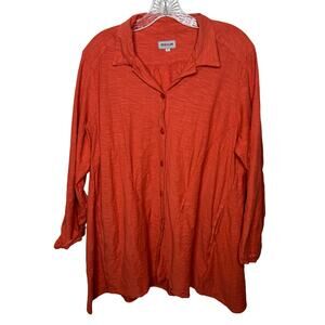 Iridium Women’s Textured Button Down Shirt Orange Small Cotton Long Sleeve Tunic